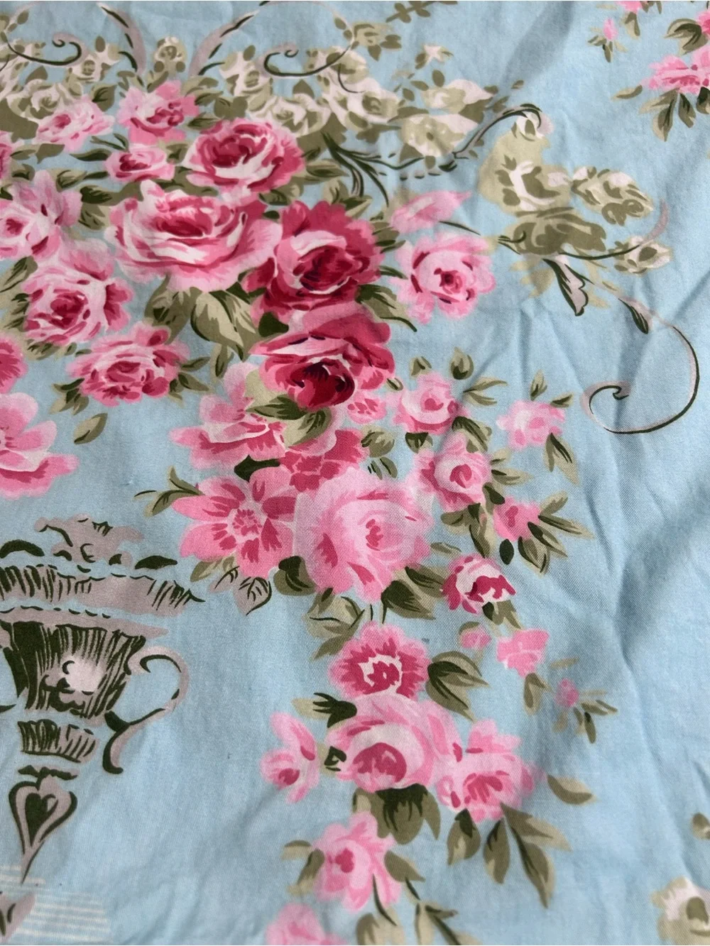 RARE Vintage Floral Aqua Blue King Pillowcase. Vintage Cottage Style.